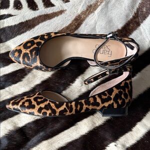 NEW Franco Sarto Leopard Print Pointed Toe Ankle Strap Flats
